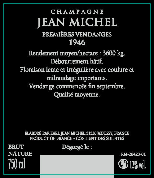 1946年　ジャン・ミッシェル　シャンパーニュ　ミレジメ　Champagne Jean Michel Millesime
