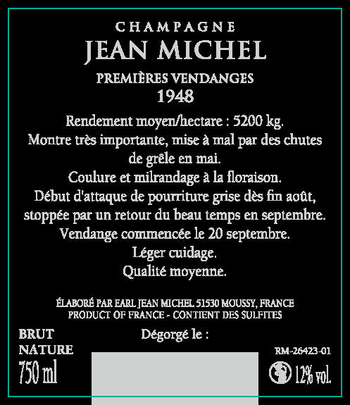 1948年 シャンパーニュ  ジャン・ミッシェル Champagne Jean Michel Millesime