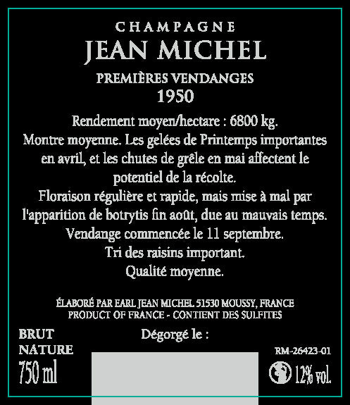 1950年 シャンパーニュ  ジャン・ミッシェル Champagne Jean Michel Millesime