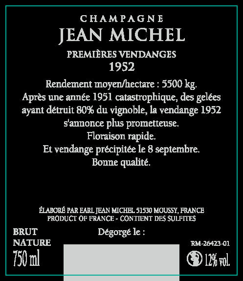 1952年 シャンパーニュ  ジャン・ミッシェル Champagne Jean Michel Millesime