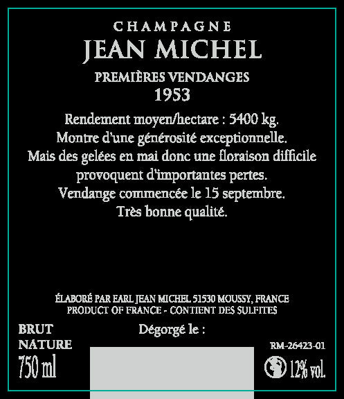 1953年 シャンパーニュ  ジャン・ミッシェル Champagne Jean Michel Millesime