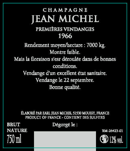 1966年 シャンパーニュ  ジャン・ミッシェル Champagne Jean Michel Millesime