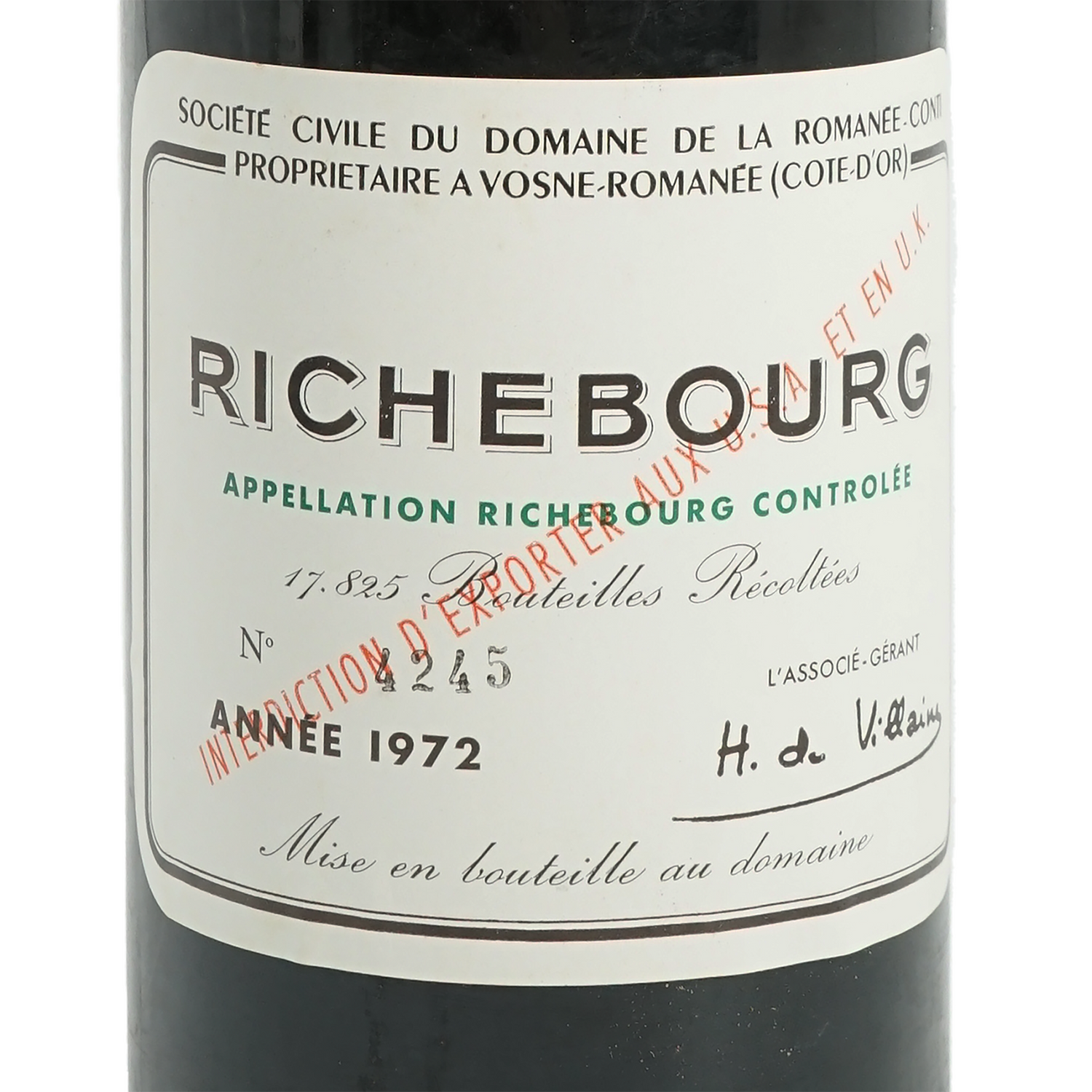 リシュブール・グラン・クリュ、ドメーヌ・ド・ラ・ロマネコンティ「1972」Richebourg Grand Cru、D.R.C.